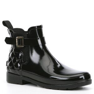 HUNTER REFINED QUILTED GLOSS CHELSEA BOOTS BLACK
